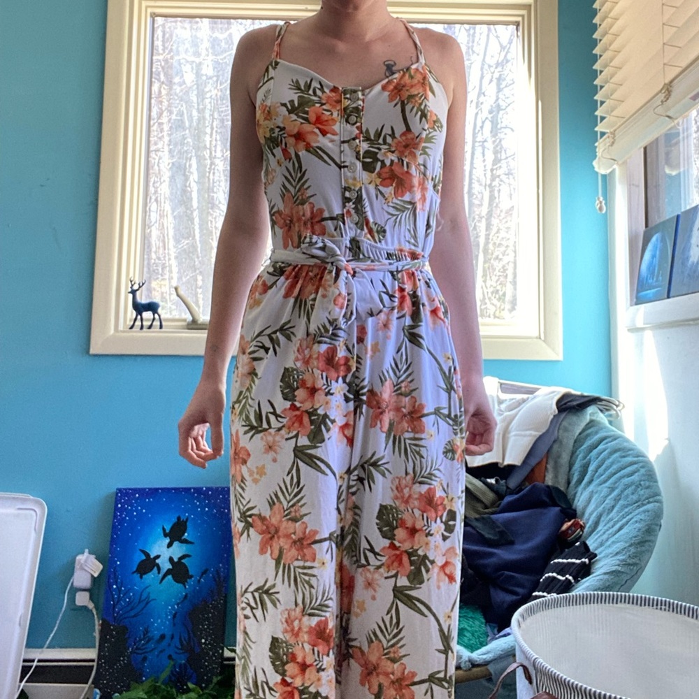 Large White Flower Pattern Romper